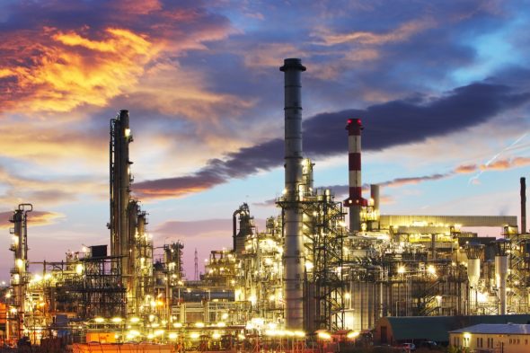 Oil and gas industry - refinery at twilight - factory